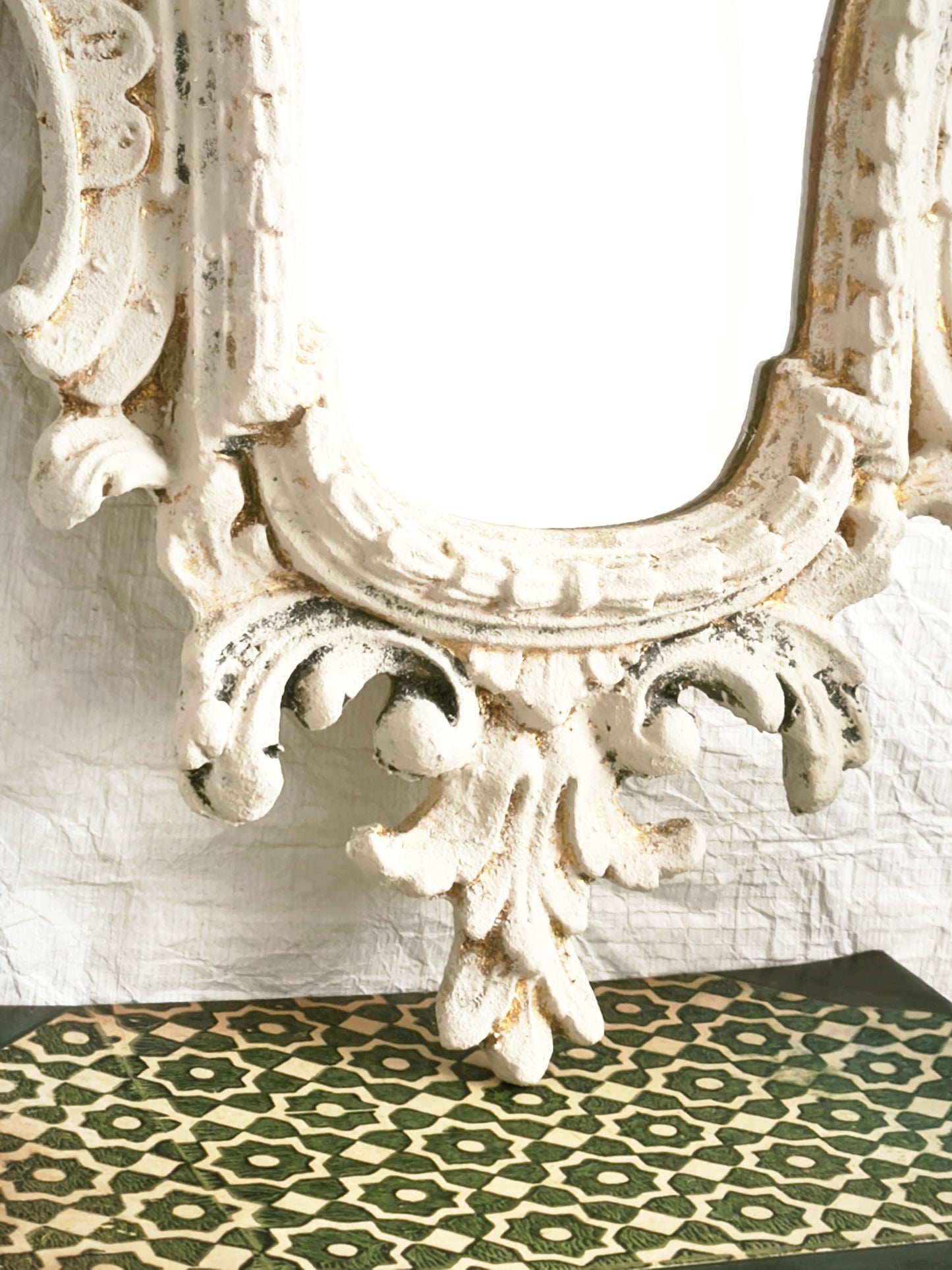Large Carved Wood Wall Mirror, Framed Ornate Rocaille Distressed White Oval Vanity Boudoir Mirror, Statement Wall Decor