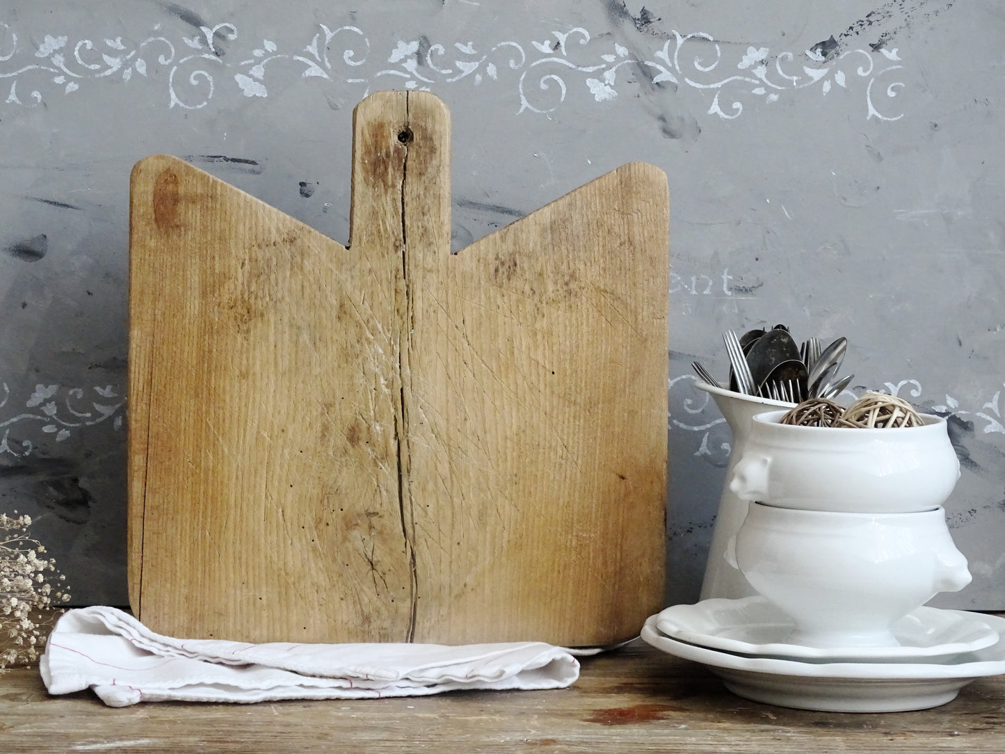 Rustic Chef Board, Herbs Chopping Board Handled, Butchers Block, Wooden Bread Or Cutting Board