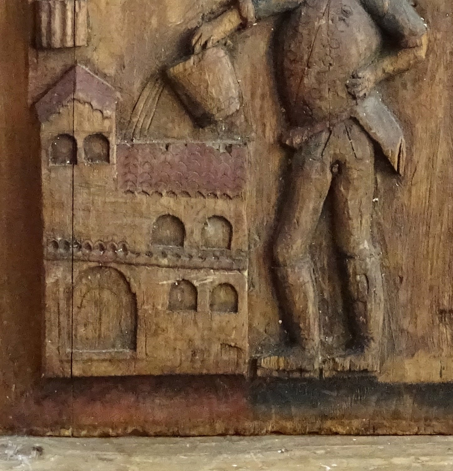 Saint Florian Hand Carved Wooden Panel, Rustic Primitive Carving Folk Art Plaque