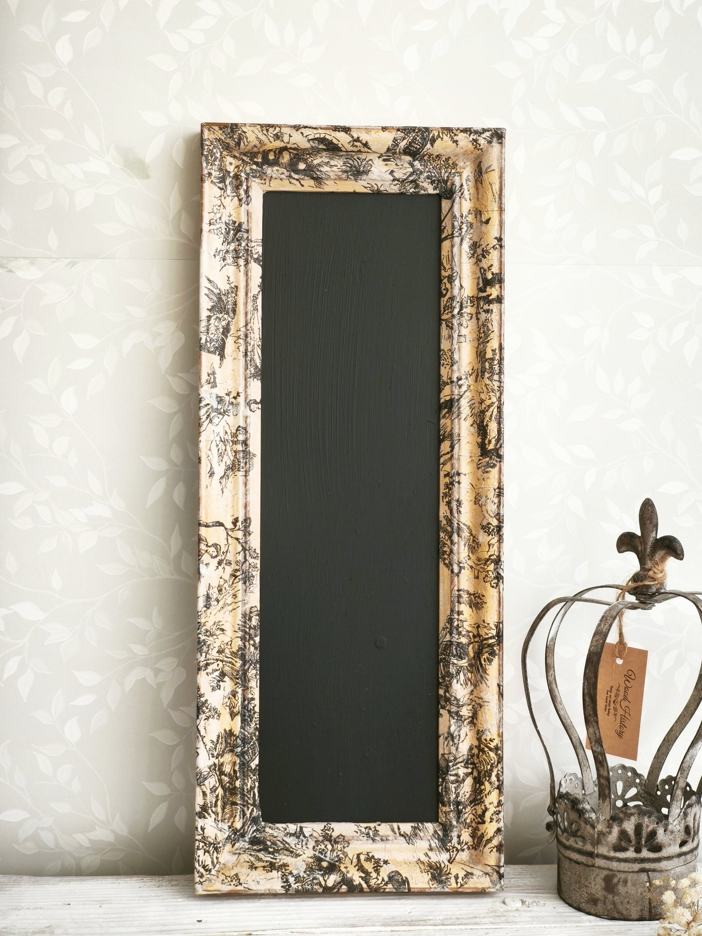 Antique Toile Framed Chalkboard, Message Board