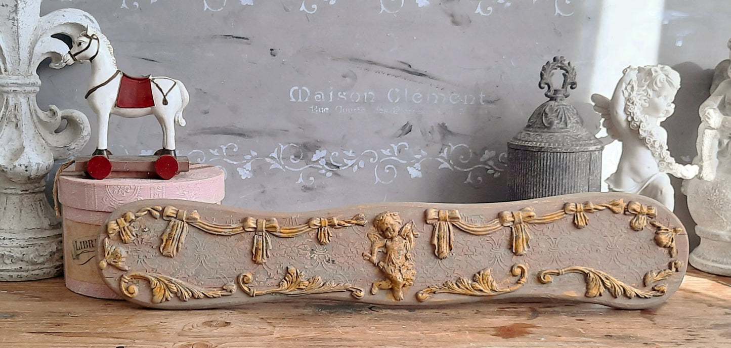 Cherubs Wood Wall Plaque, French Decor Panel Above Door