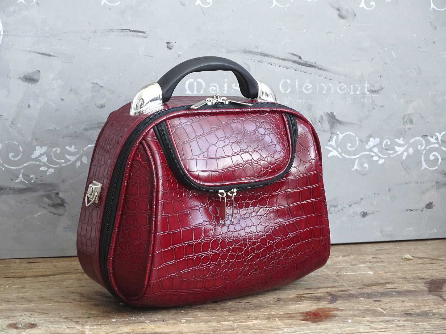 Maroon Train Case, Travel Makeup Organizer, Vanity Luggage, Cosmetic Suitcase, Faux Leather, Overnight Toiletry Hard Shell Storage
