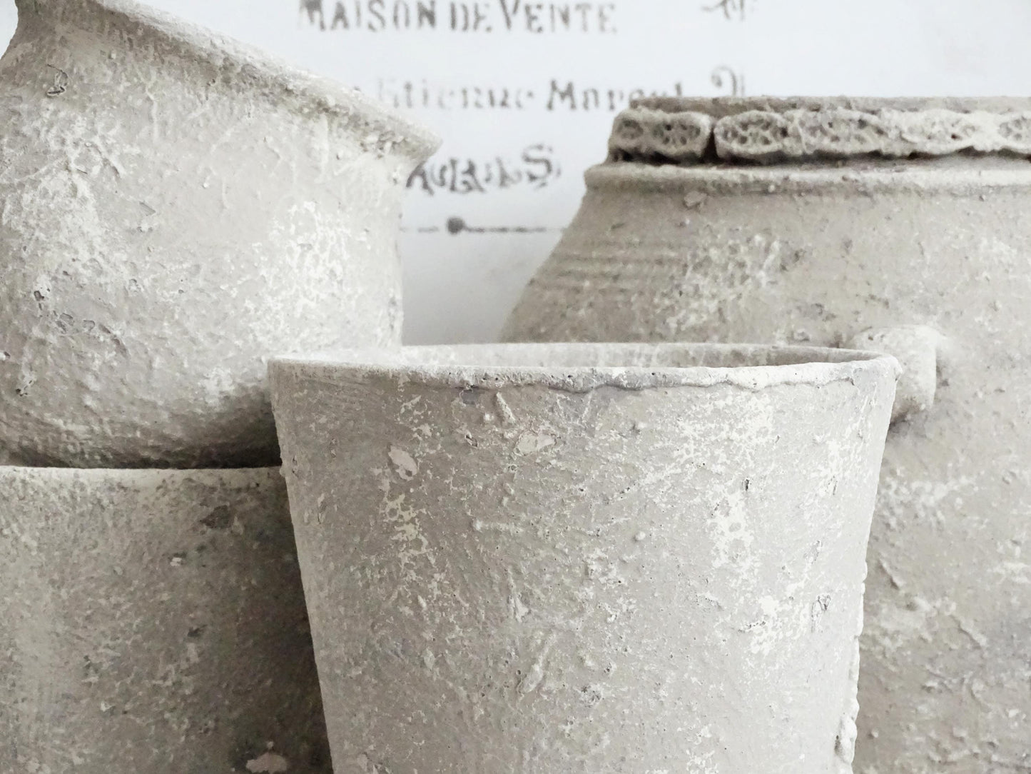 Distressed Gray Ceramic Plant Pot Stone Effect, Textured Planter, Flower Pot Clay Ornaments, Indoor Gardening, Rustic Pottery Vase