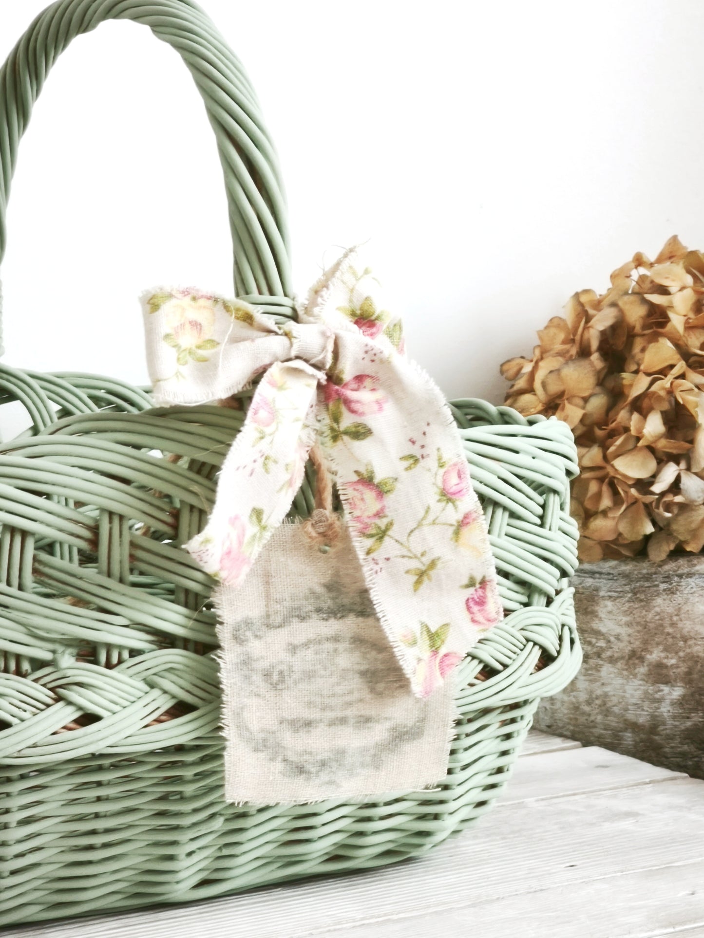 Green Wicker Market Basket with Bow