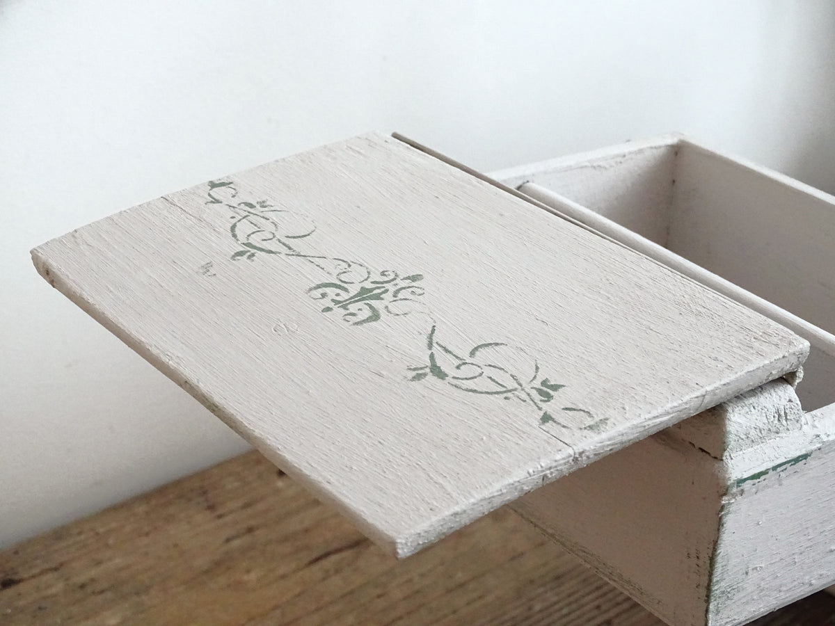 Antique Large Accordion Sewing Box: Shabby Chic Off White Wood Expandable Storage