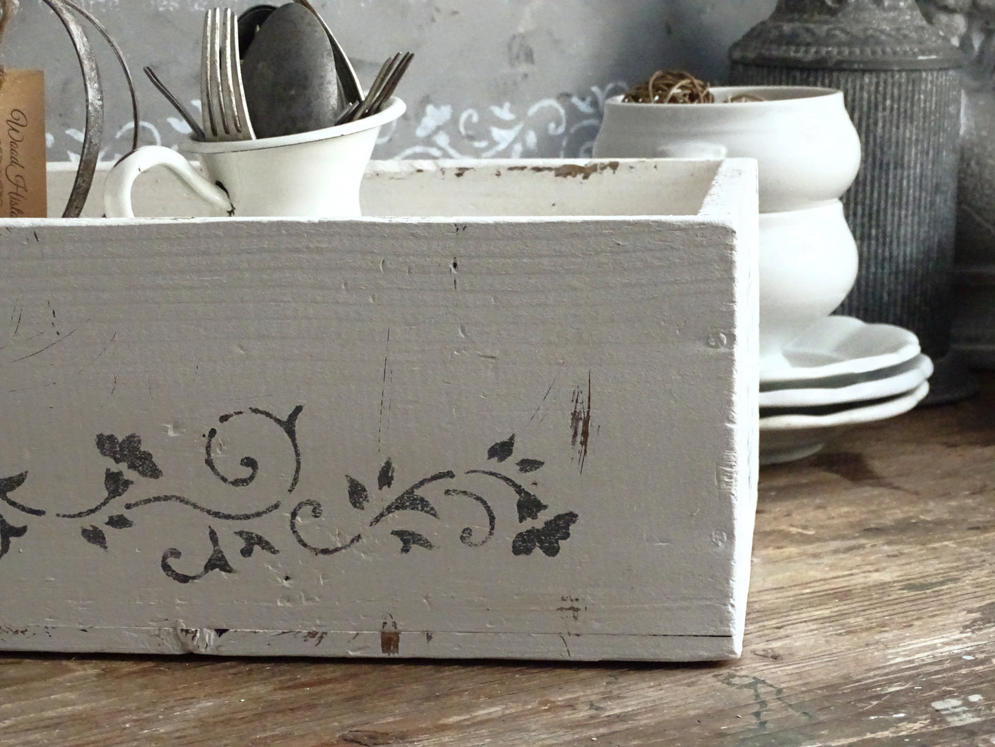 Distressed White Wood Storage Box, Crate: French Country Shabby Chic