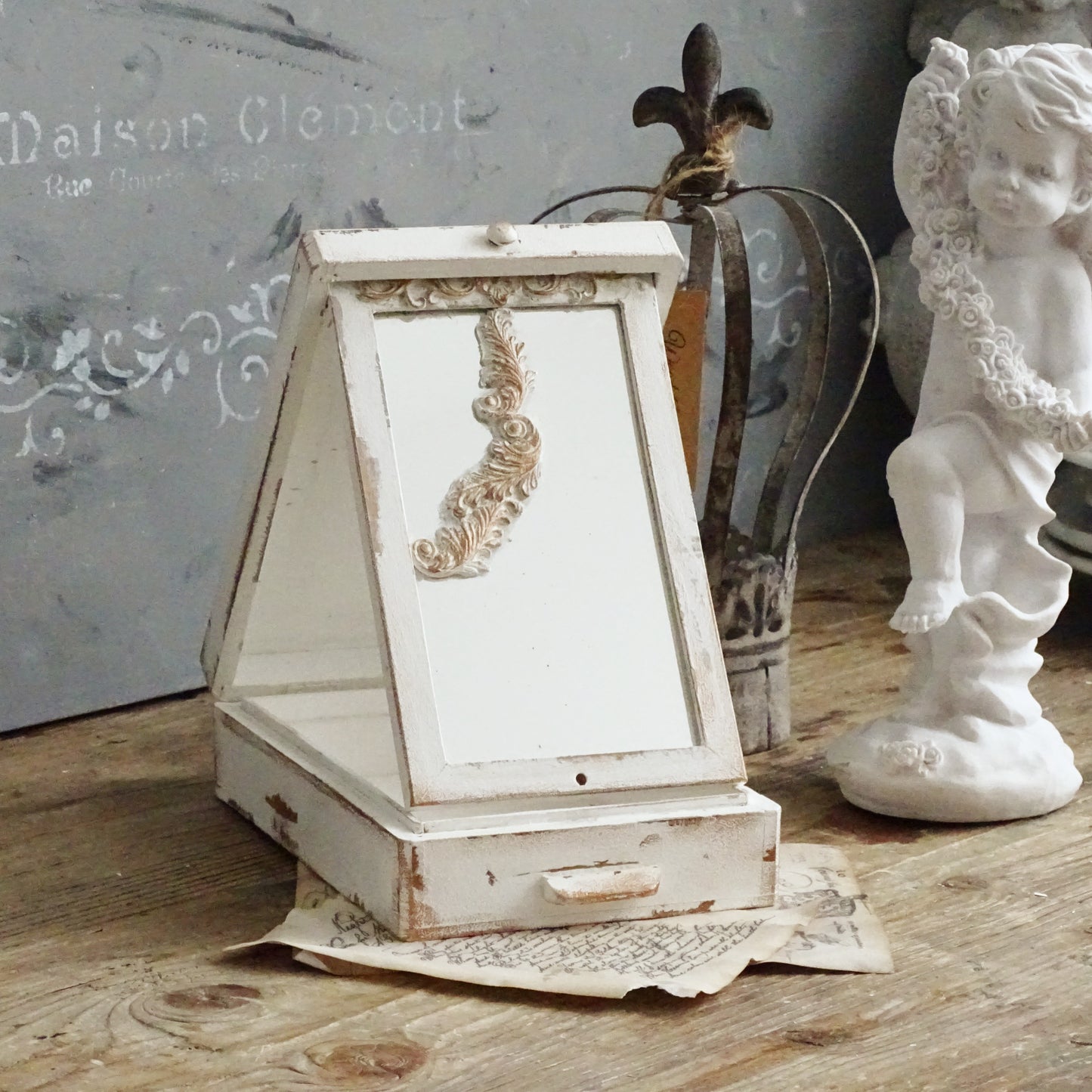 White Mirrored Wooden Box, Shaving Box