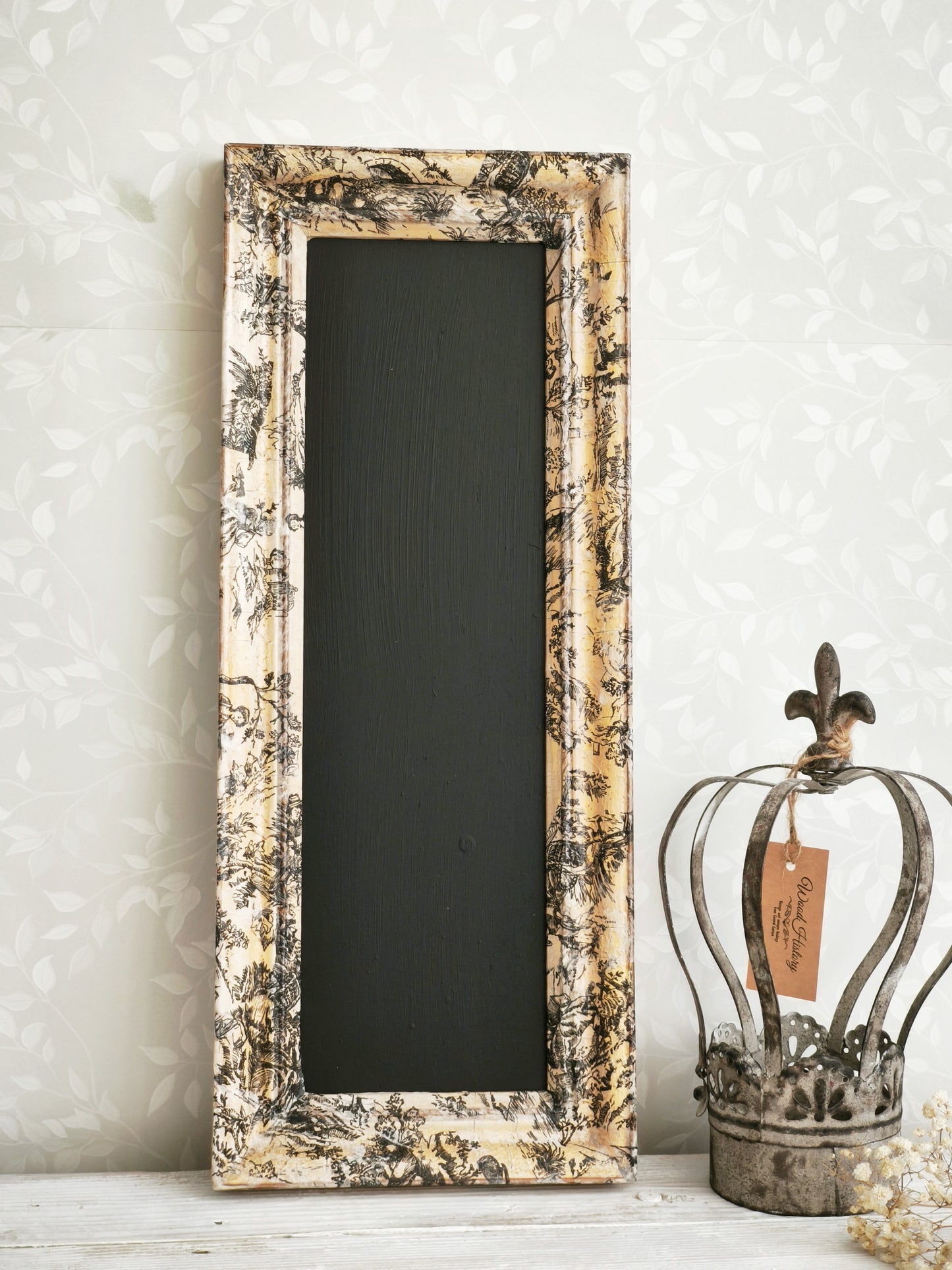Antique Toile Framed Chalkboard, Message Board