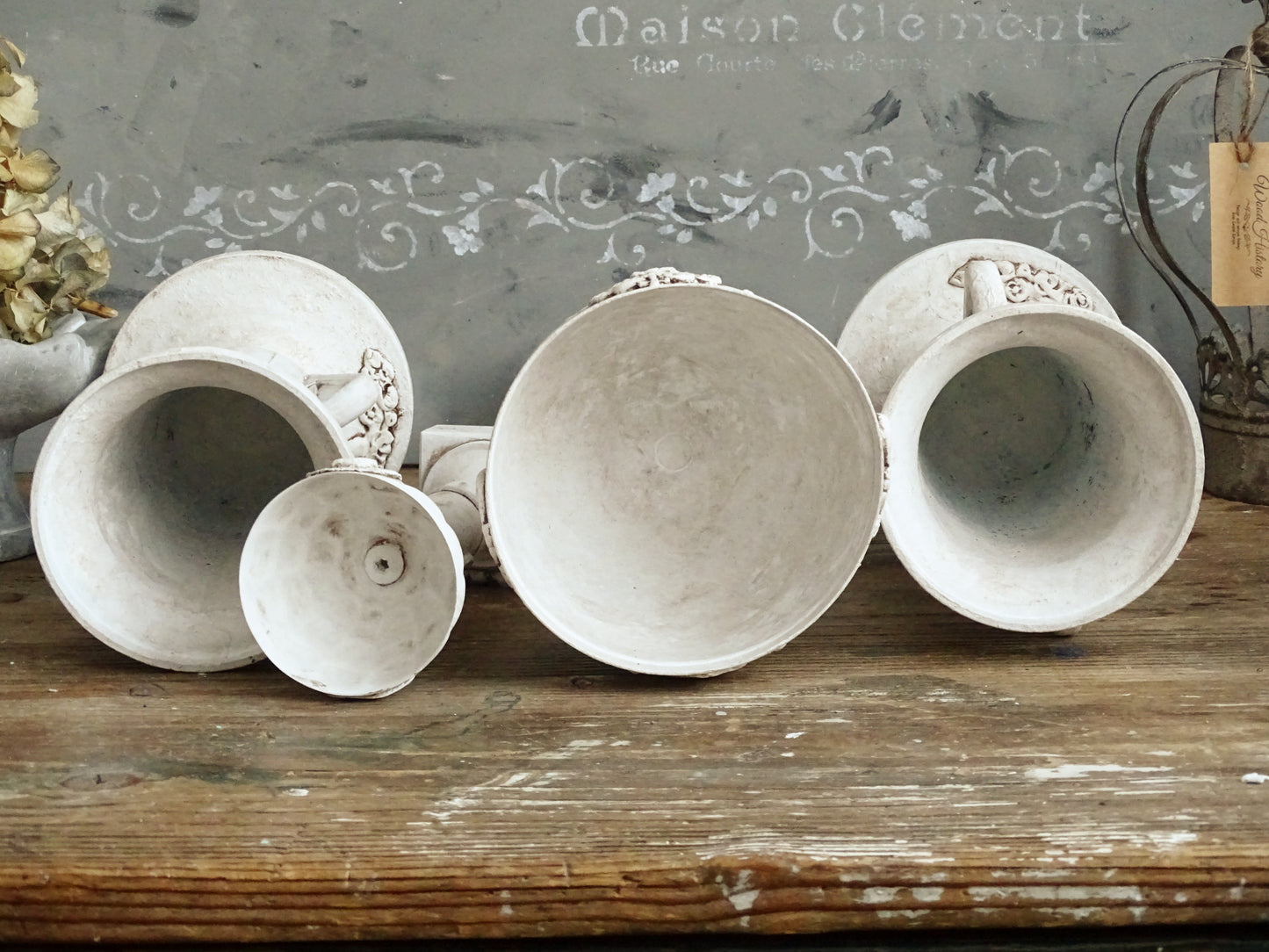 White Decorative Metal Urn Vase, Shabby Chic Decor