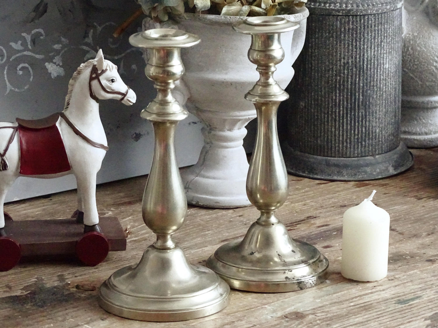 Pair 1870s Antique Silverplated Candlestick BMF, Tall Metal Candlestick Berndorf Metalware, Silver Candle Holders