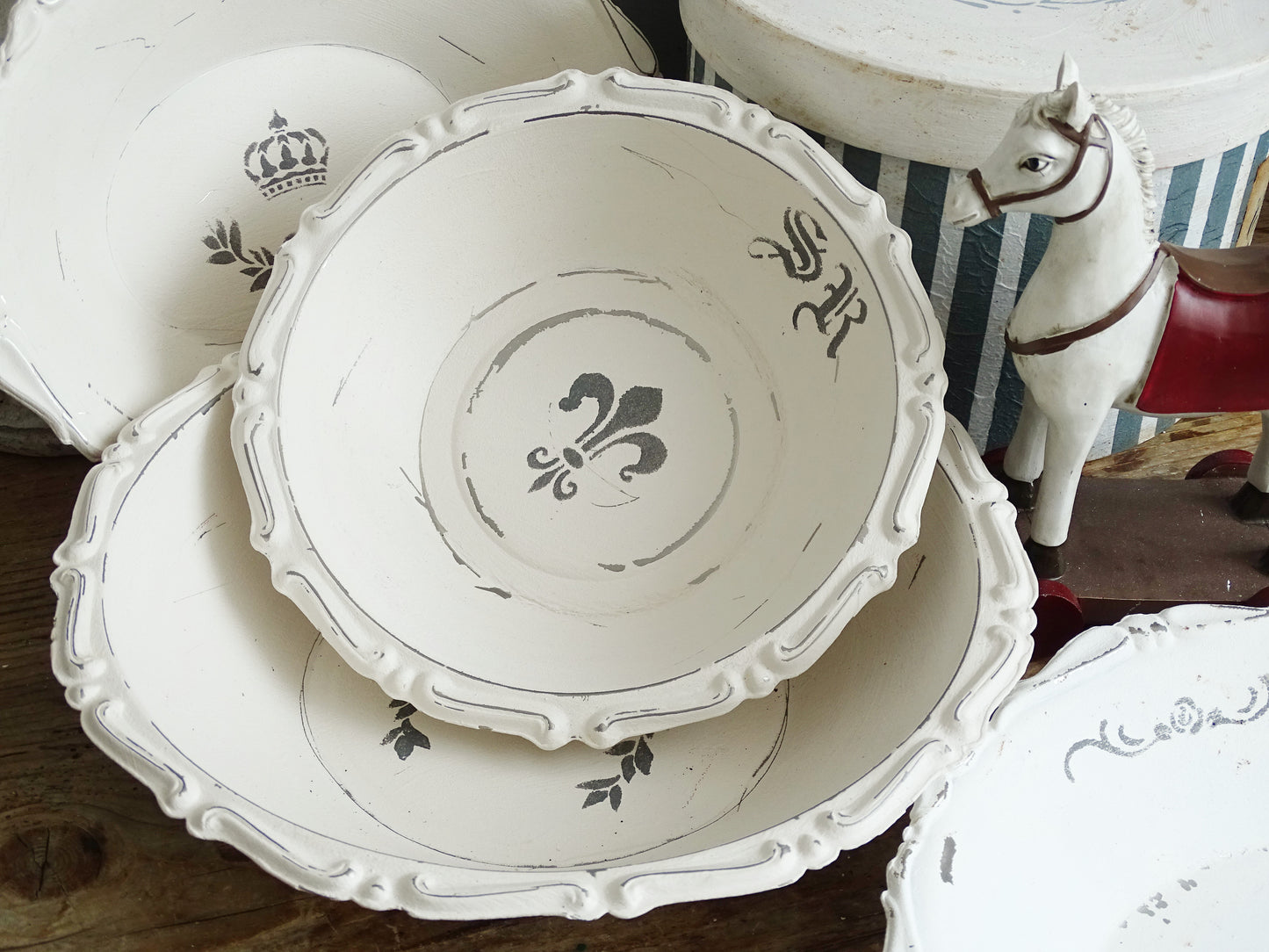 White Ornate Metal Bowl, Round Trinket Tray, Shabby Chic Decor