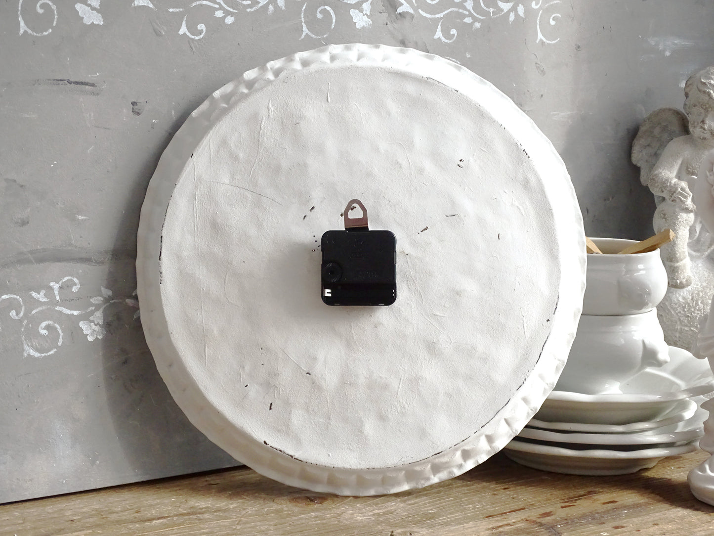 White Round Metal Wall Clock: Shabby Chic Wall Decor