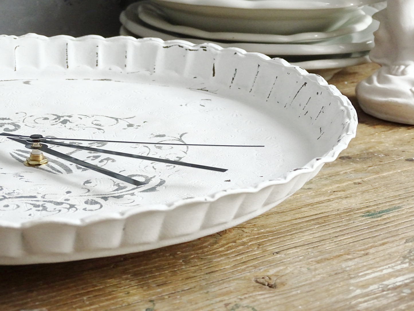 White Round Metal Wall Clock: Shabby Chic Wall Decor