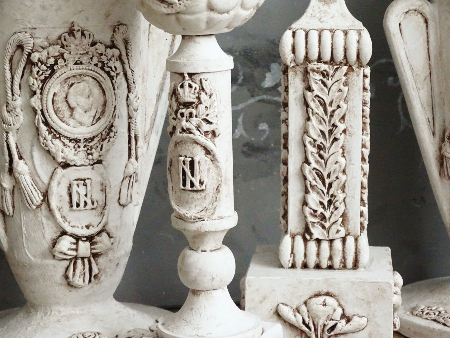 White Decorative Metal Urn Vase, Shabby Chic Decor