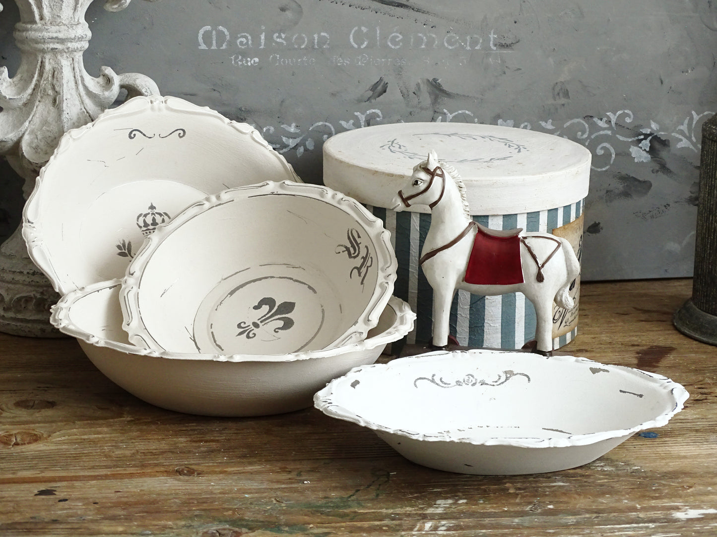 White Ornate Metal Bowl, Round Trinket Tray, Shabby Chic Decor