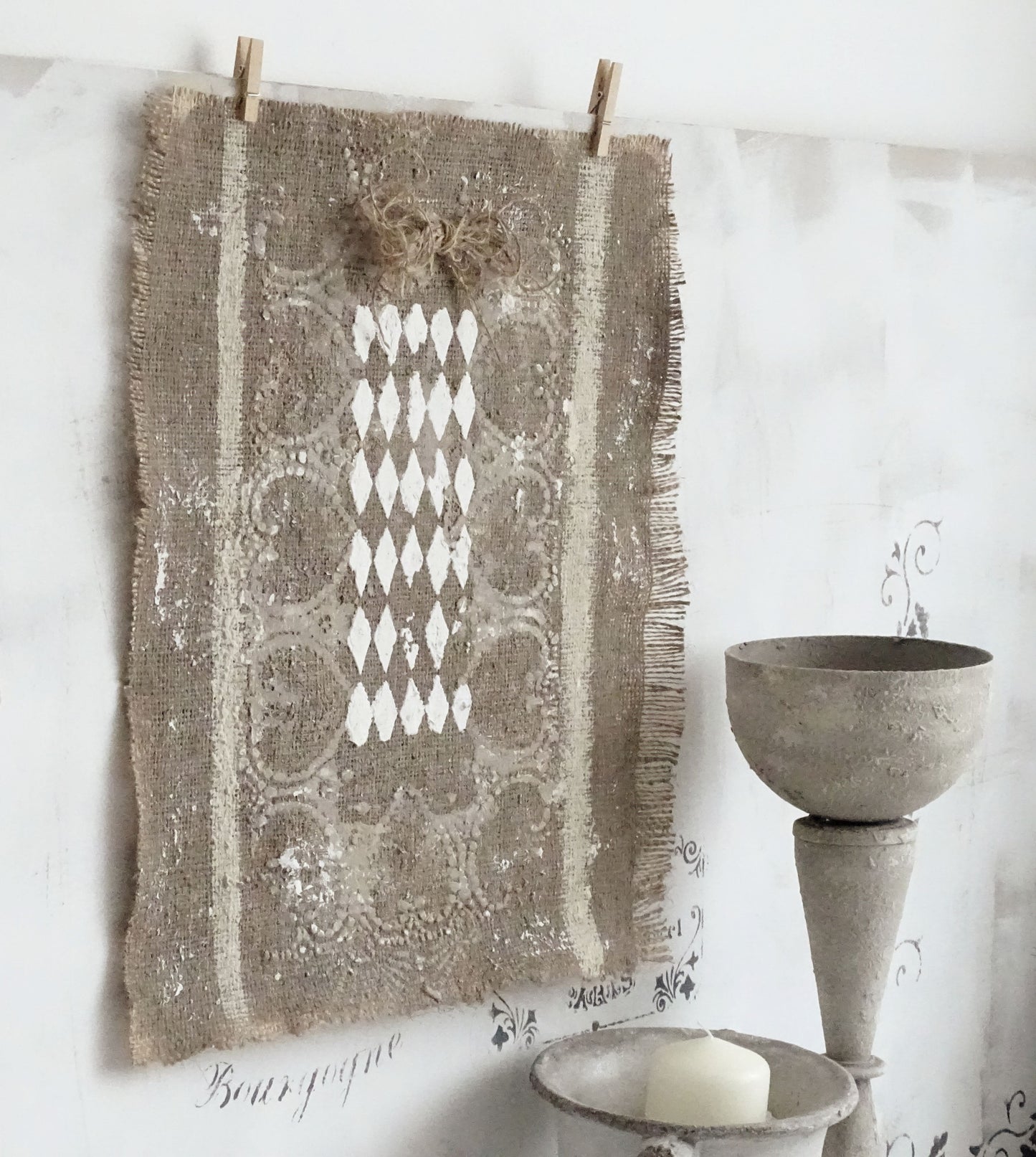 Abstract Burlap Tapestry Textile Wall Art, Neutral Wabi Sabi Wall Hanging, Contemporary Decor