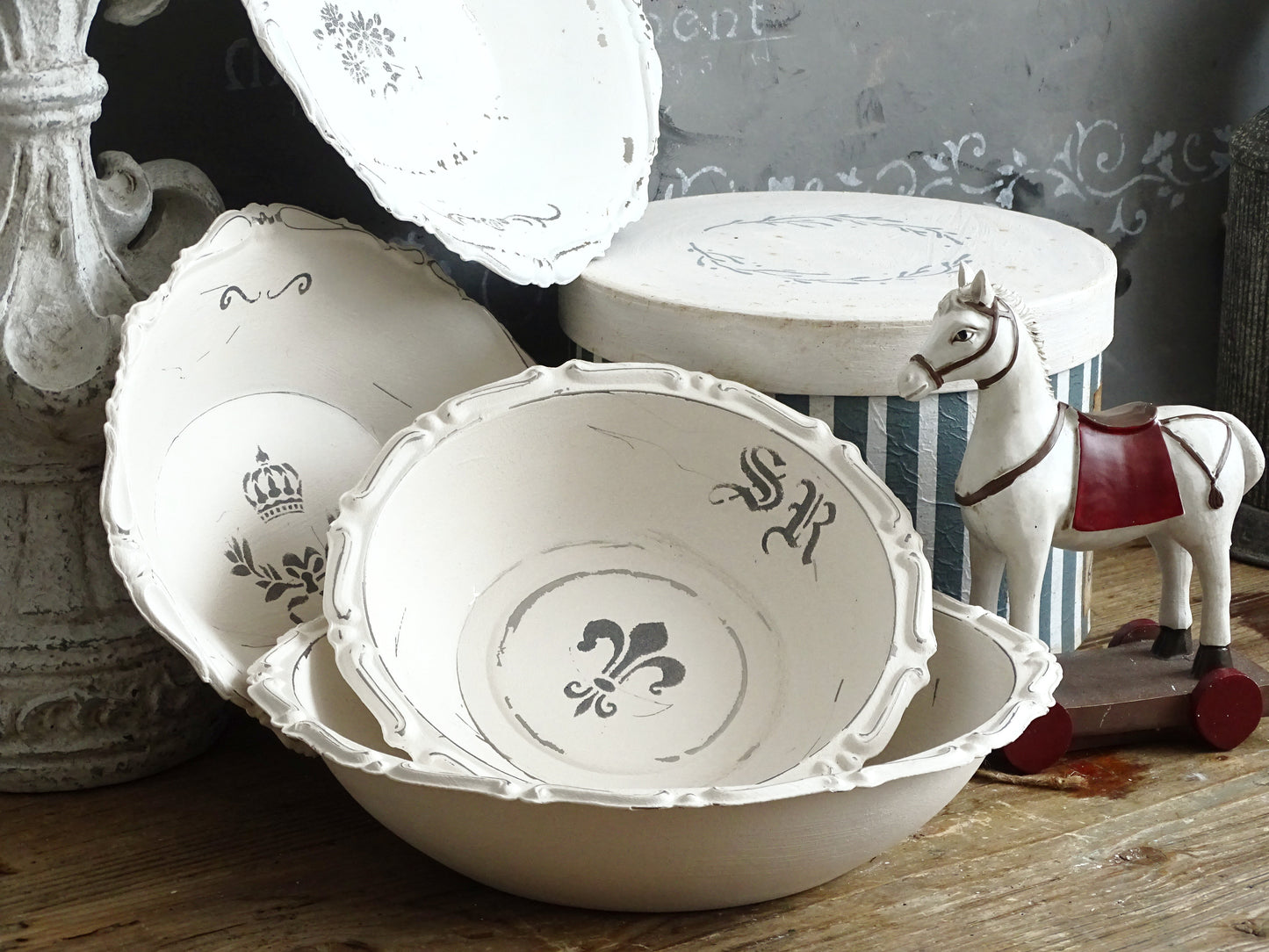 White Ornate Metal Bowl, Round Trinket Tray, Shabby Chic Decor