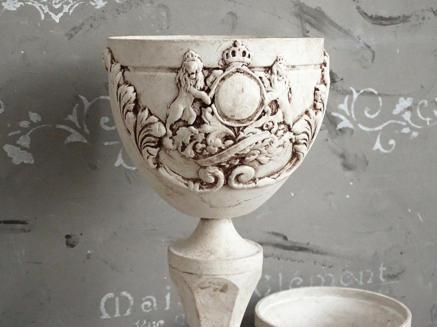 White Decorative Metal Urn Vase, Shabby Chic Decor