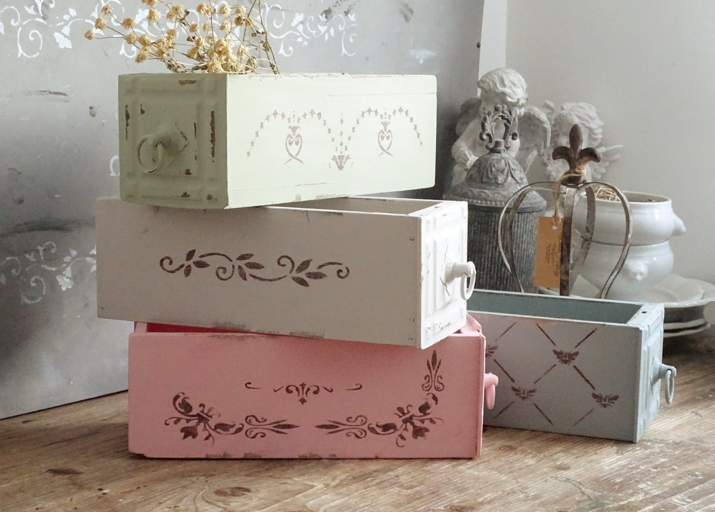 Sewing Machine Drawer, Distressed Wood Cabinet Drawer Tray, Tabletop Storage Display Box, Card File Desk Organizer