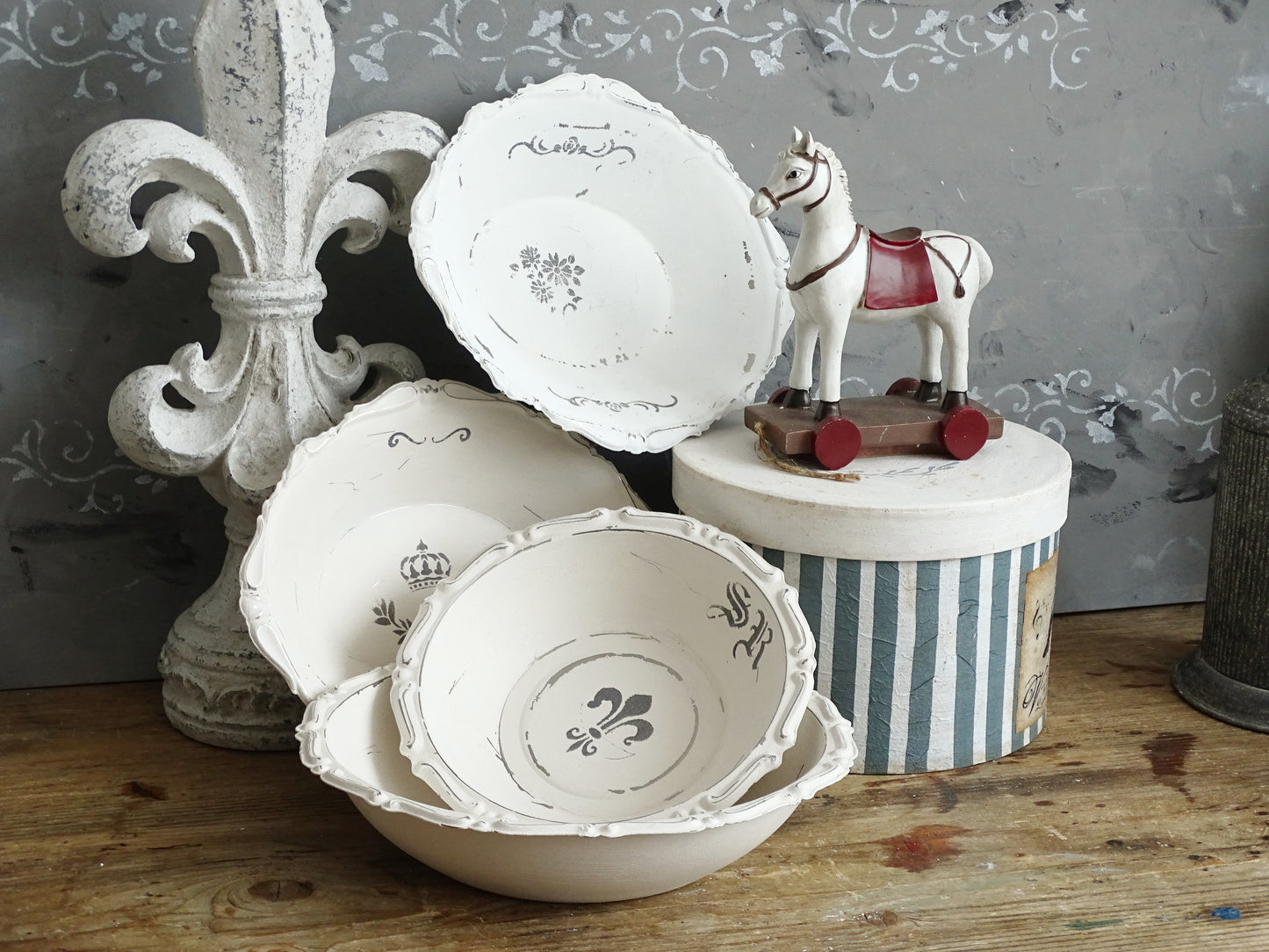 White Ornate Metal Bowl, Round Trinket Tray, Shabby Chic Decor