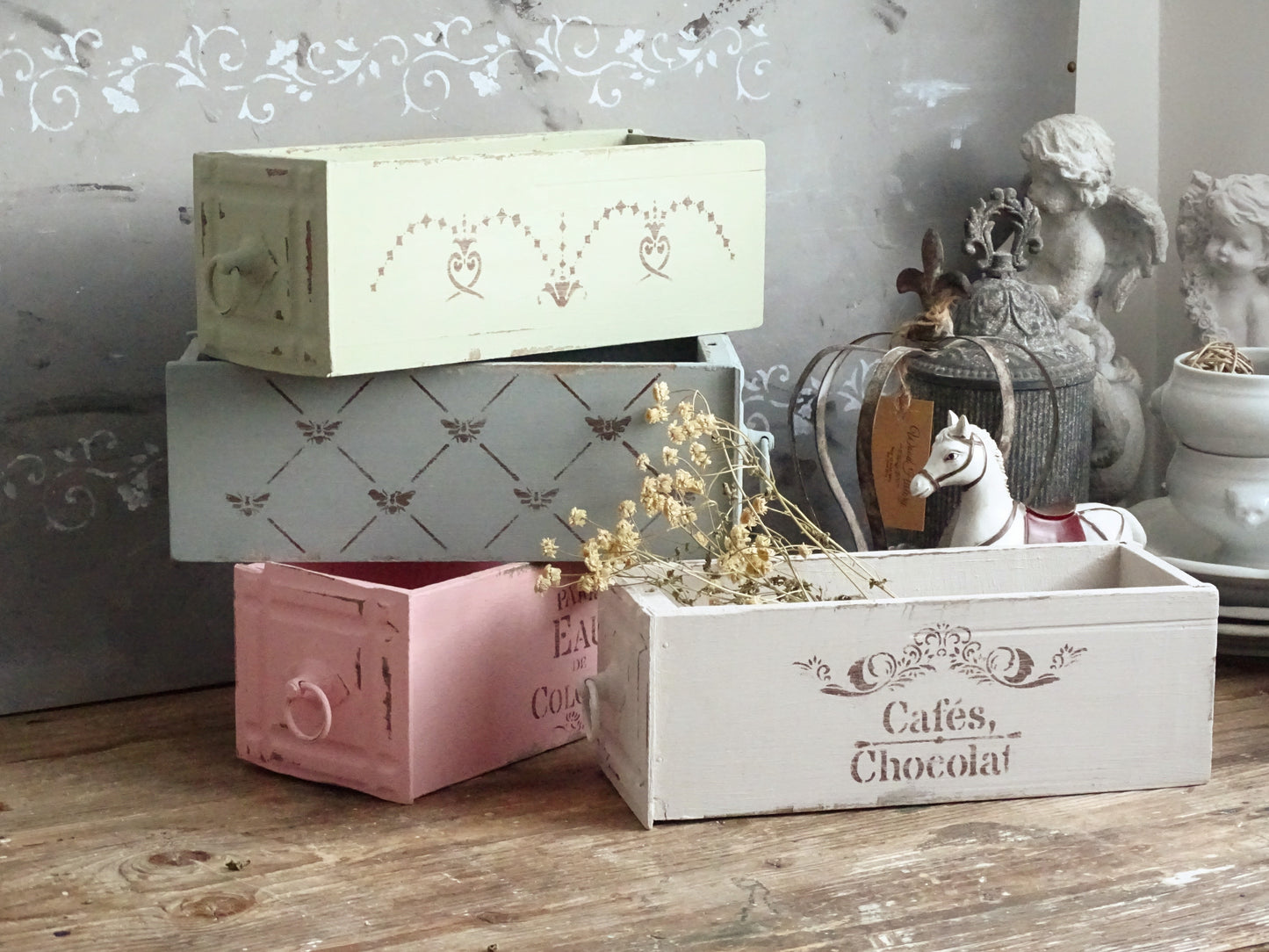 Sewing Machine Drawer, Distressed Wood Cabinet Drawer Tray, Tabletop Storage Display Box, Card File Desk Organizer
