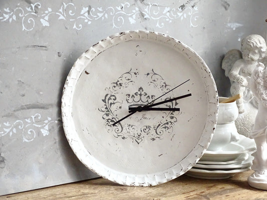 White Round Metal Wall Clock: Shabby Chic Wall Decor