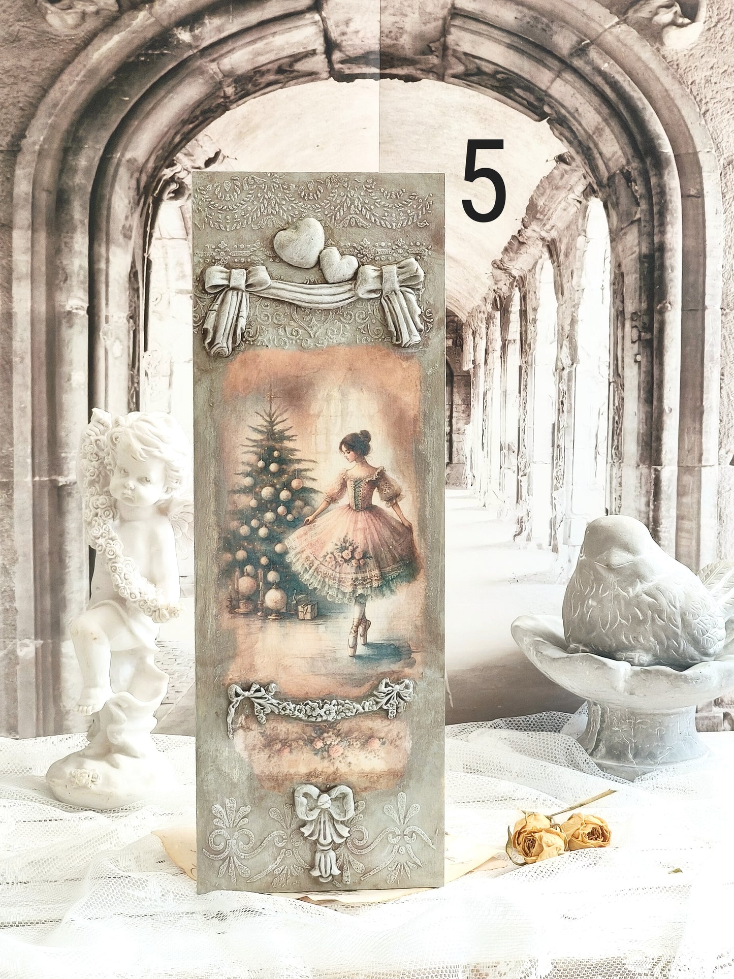 French Decor Wall Wooden Plaque with Birds and Roses