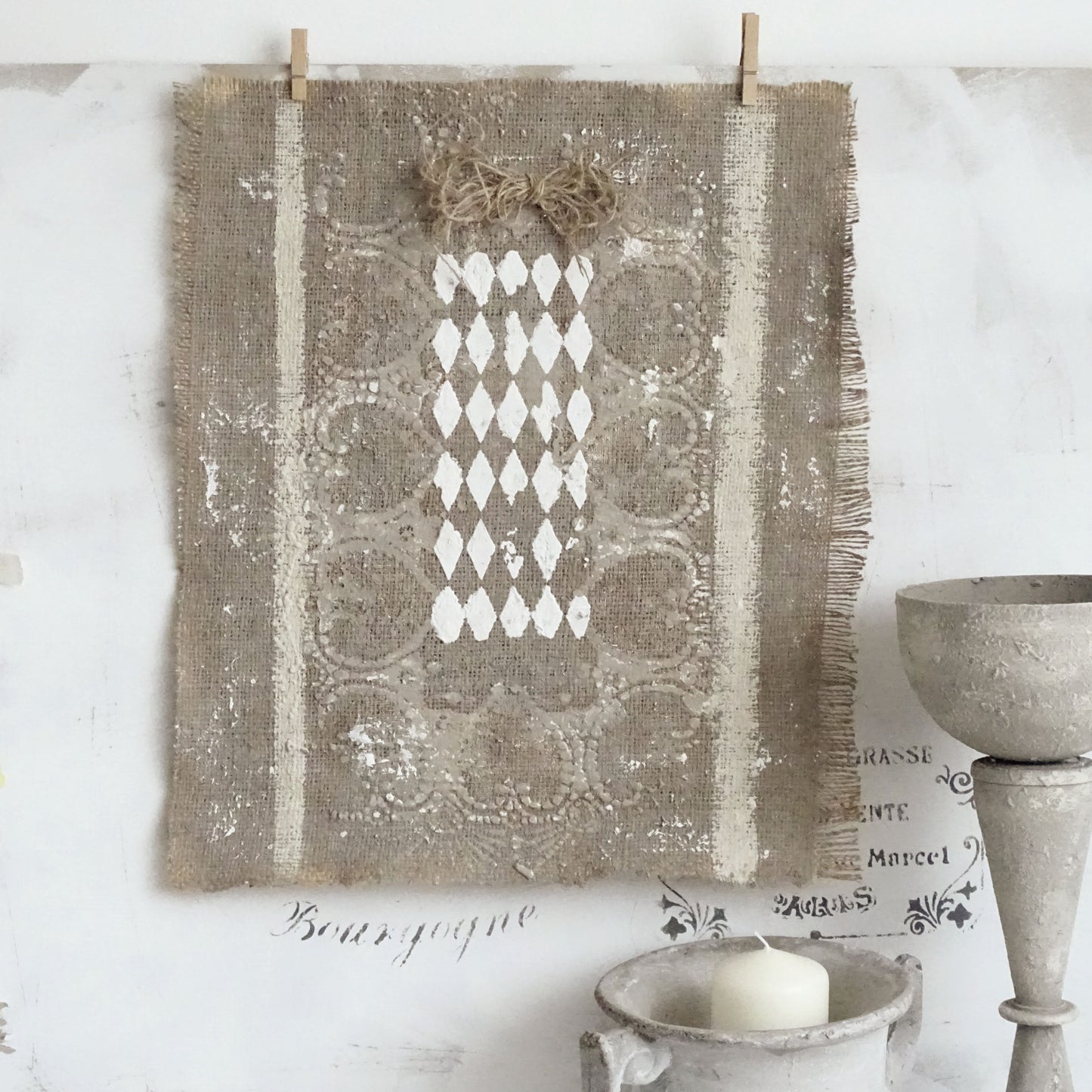Abstract Burlap Tapestry Textile Wall Art, Neutral Wabi Sabi Wall Hanging, Contemporary Decor