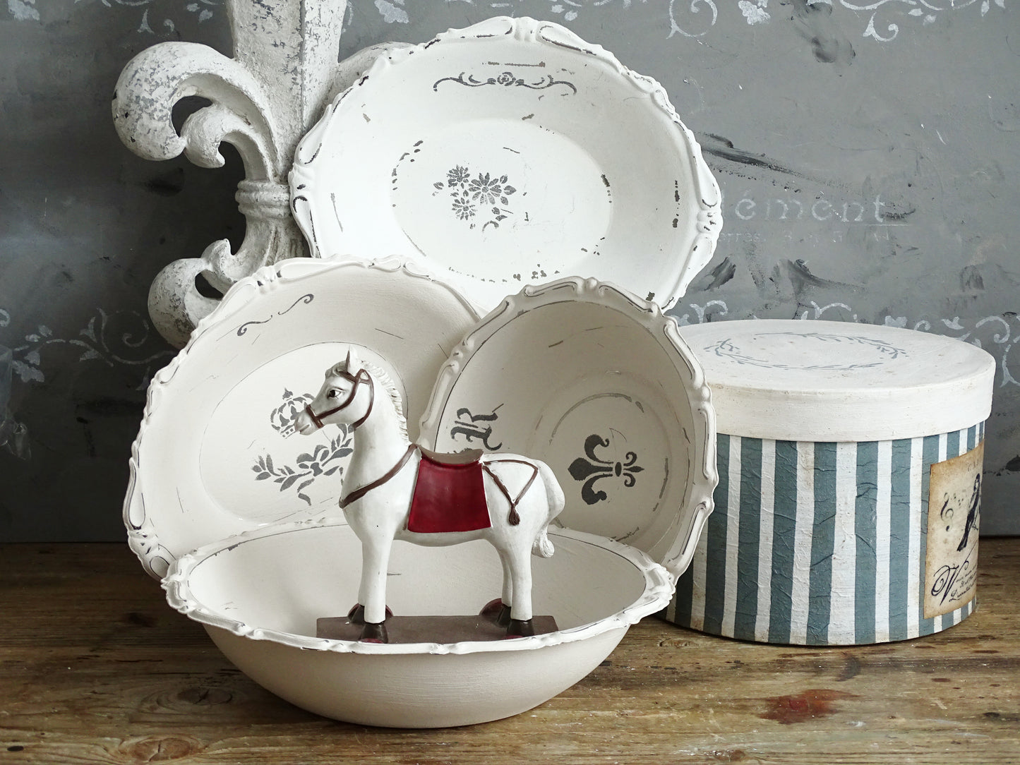 White Ornate Metal Bowl, Round Trinket Tray, Shabby Chic Decor