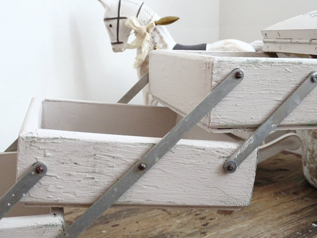 Antique Large Accordion Sewing Box: Shabby Chic Off White Wood Expandable Storage