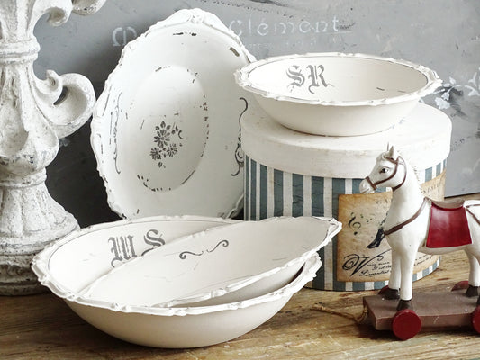 White Ornate Metal Bowl, Round Trinket Tray, Shabby Chic Decor