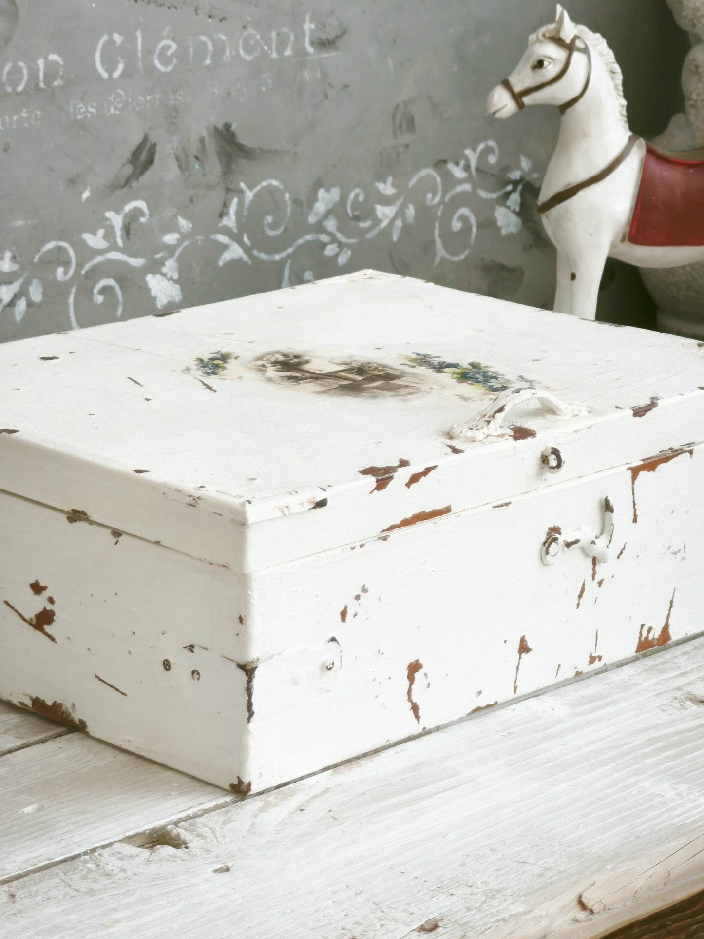 Antique Mirrored White Jewelry Wooden Box
