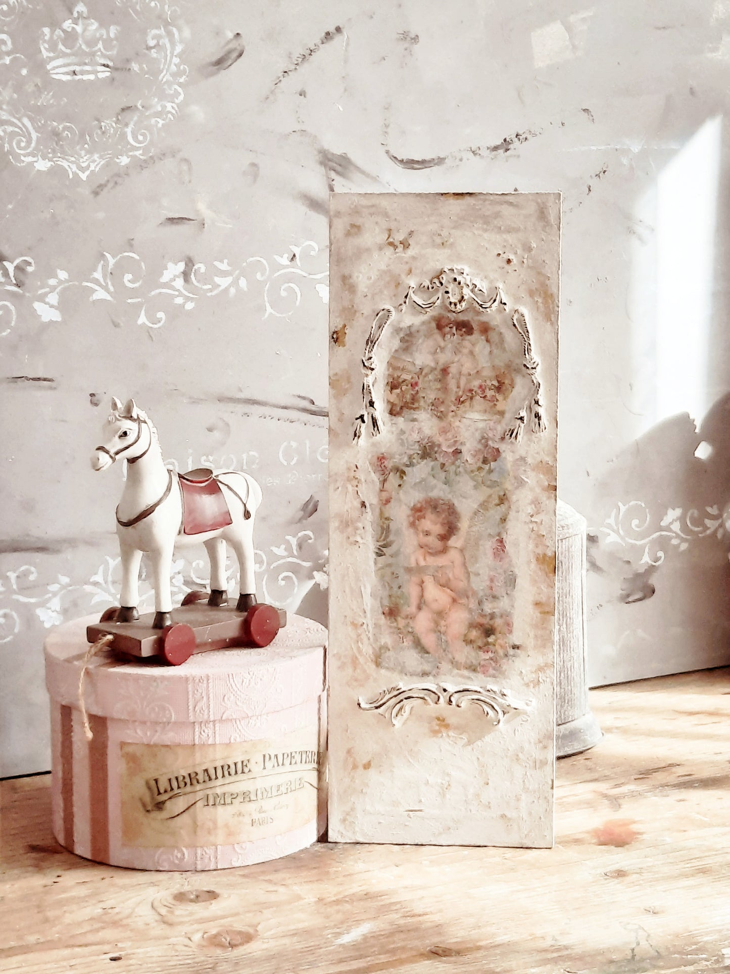 Baroque Cherub Angel French Wall Panel, Floral Cherub Picture Plaque, Shabby Chic Brocante Pediment, Antique Victorian Rococo Style Wall Art