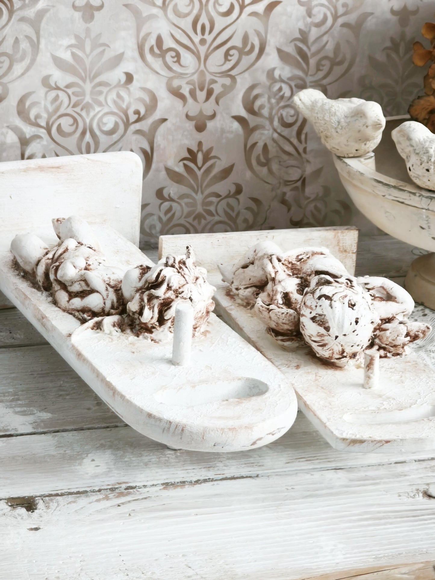 Plaster Cherub Sculpture on Stand, Chalkware Angel Statue