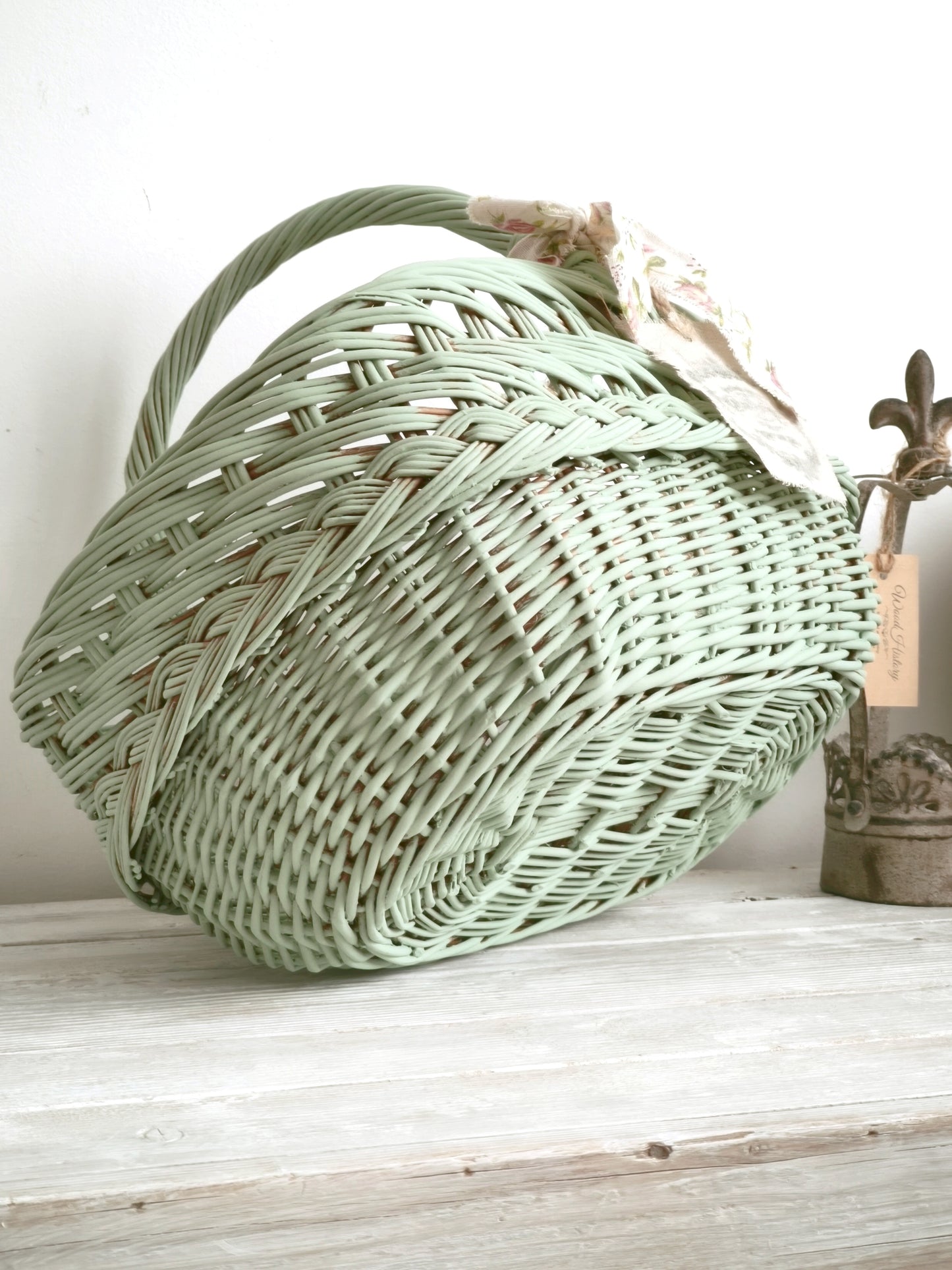 Green Wicker Market Basket with Bow