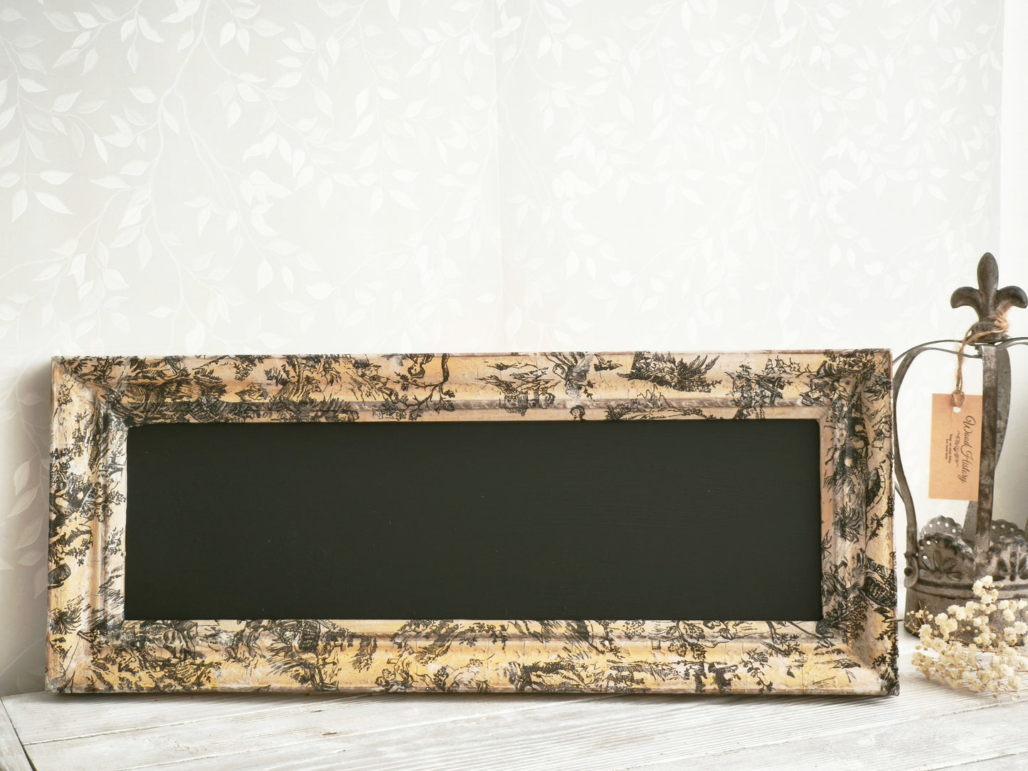 Antique Toile Framed Chalkboard, Message Board