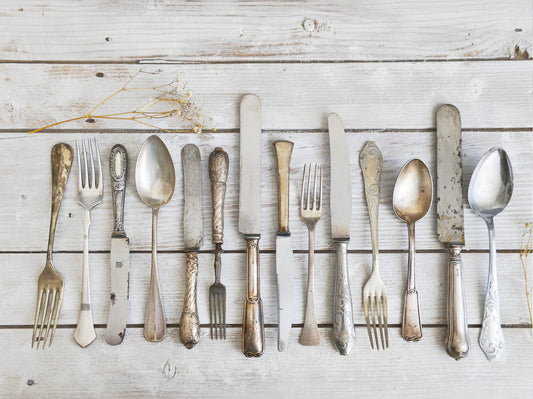 Antique Mismatched Silverplate Cutlery, Silverware Flatware, Food Photo Prop, Wedding Table