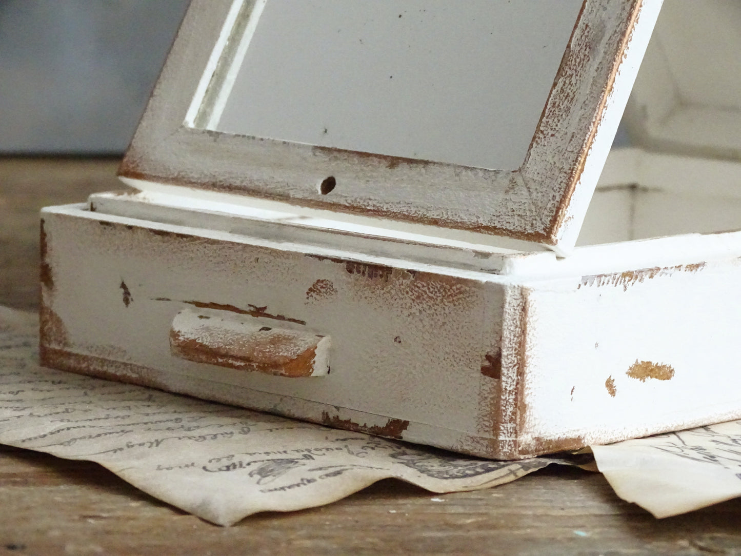 White Mirrored Wooden Box, Shaving Box
