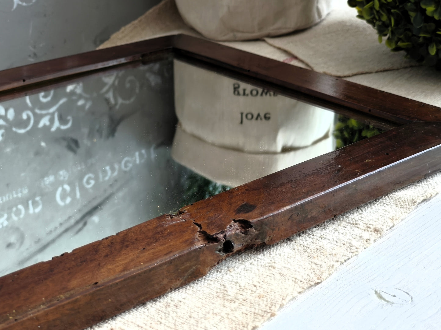 Antique Walnut Wood Wall Mirror, Primitive Wall Decor
