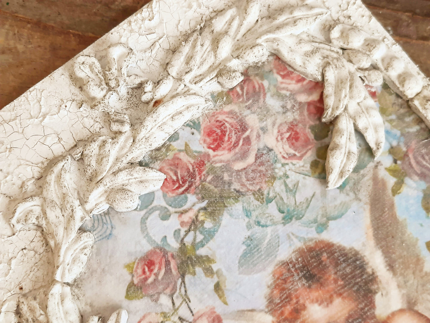 Putty Angel Cherub Wall Panel, French Decor, Cherub Picture, Shabby Chic Decor, Ornate Antique Style Cherub Wall Plaque