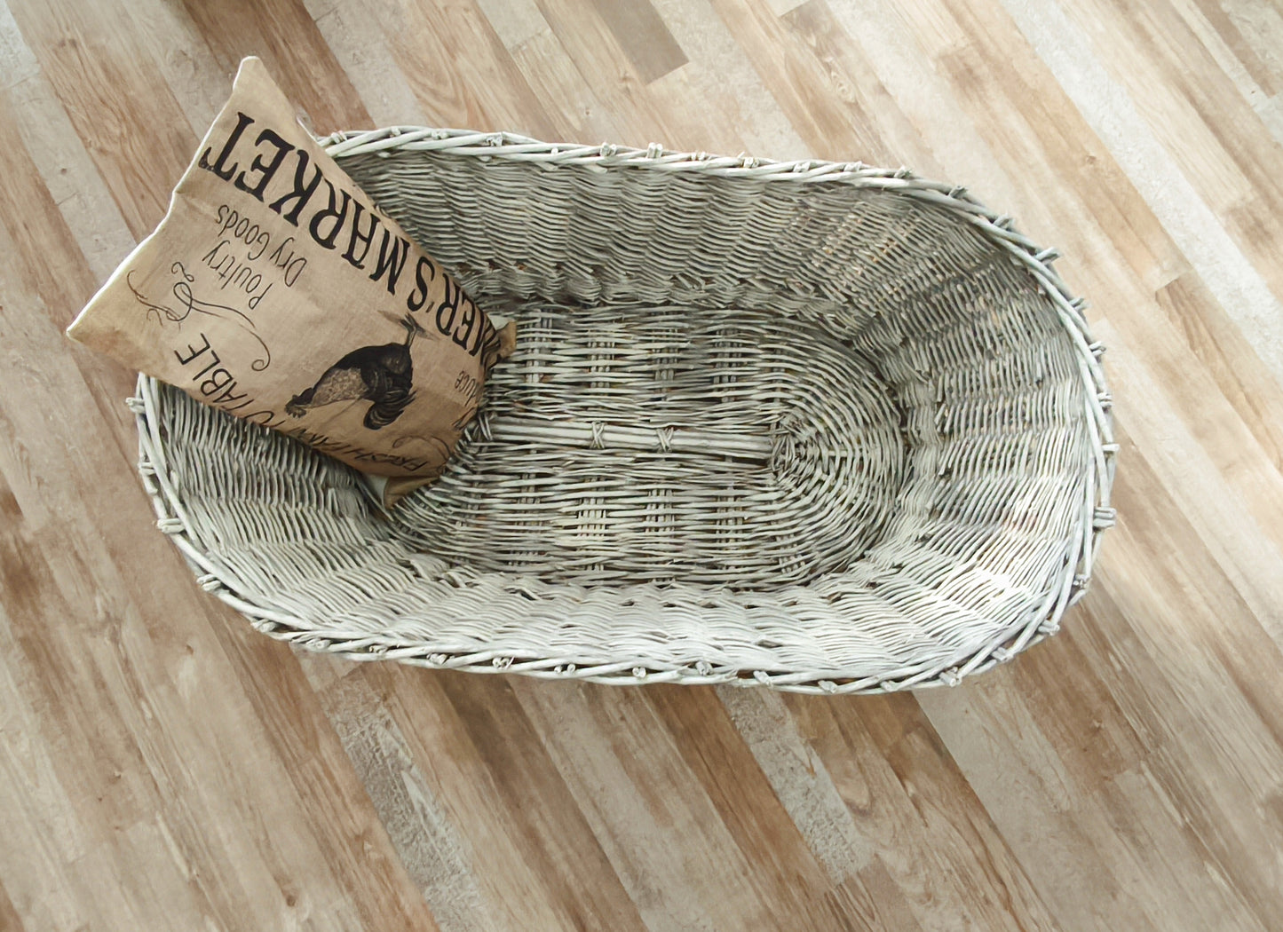 Large Wicker Basket Sheep Design, Rustic Laundry Hamper, Farmhouse Decor