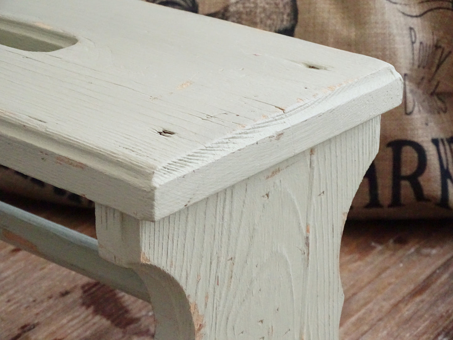 Distressed Green Wood Step Stool, Primitive Farmhouse Milking Stool, Plant Stand Bench