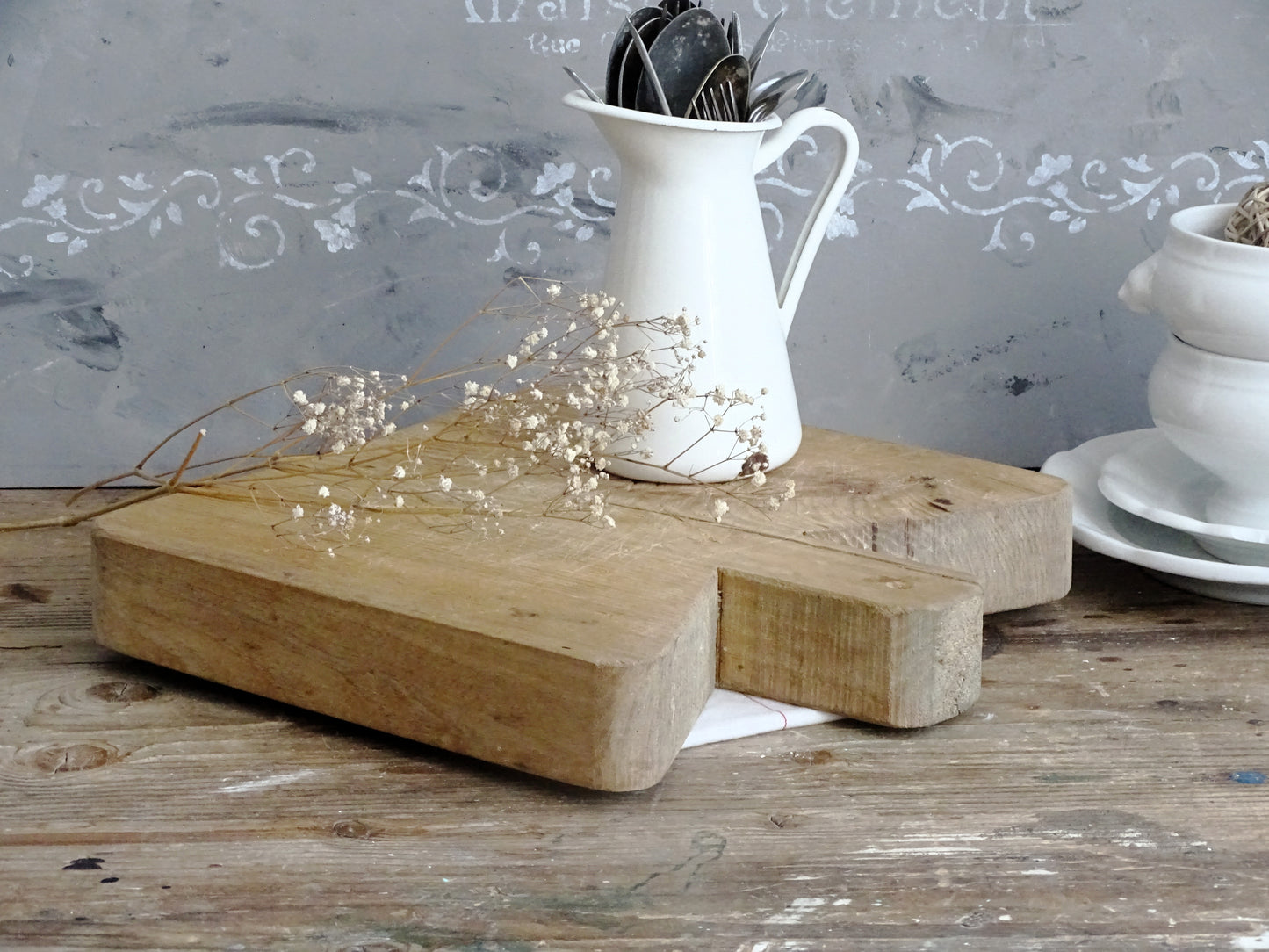 Rustic Chef Board, Herbs Chopping Board Handled, Butchers Block, Wooden Bread Or Cutting Board