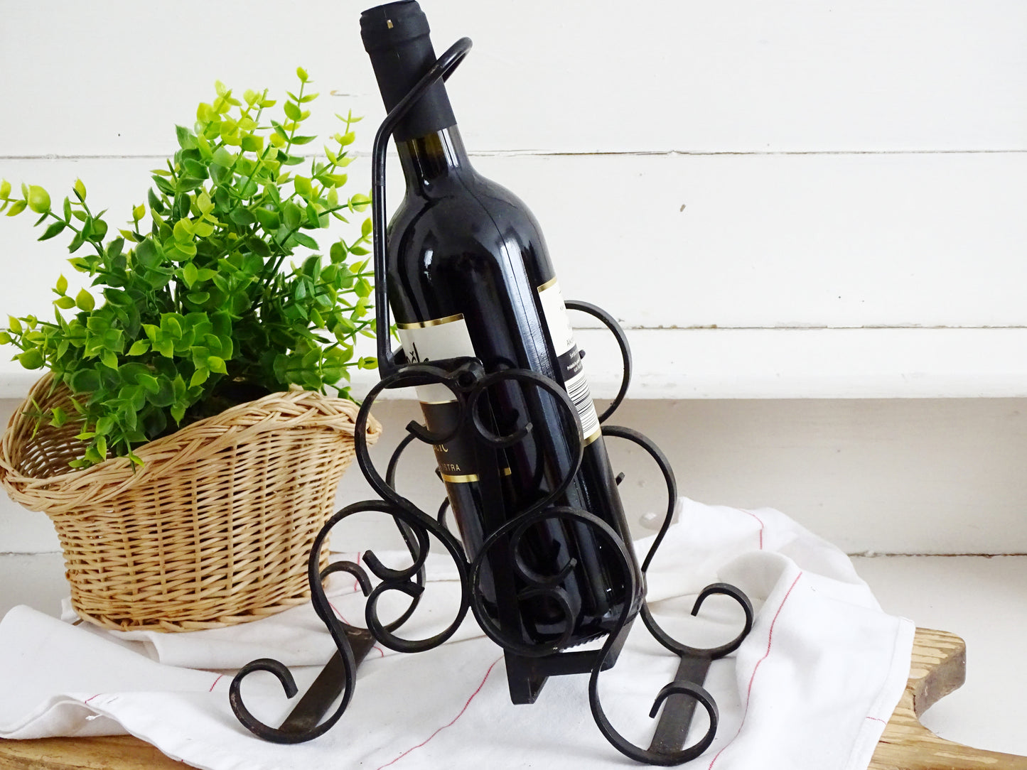 Hand Wrought Iron Wine Bottle Holder: Gothic Tabletop Barware