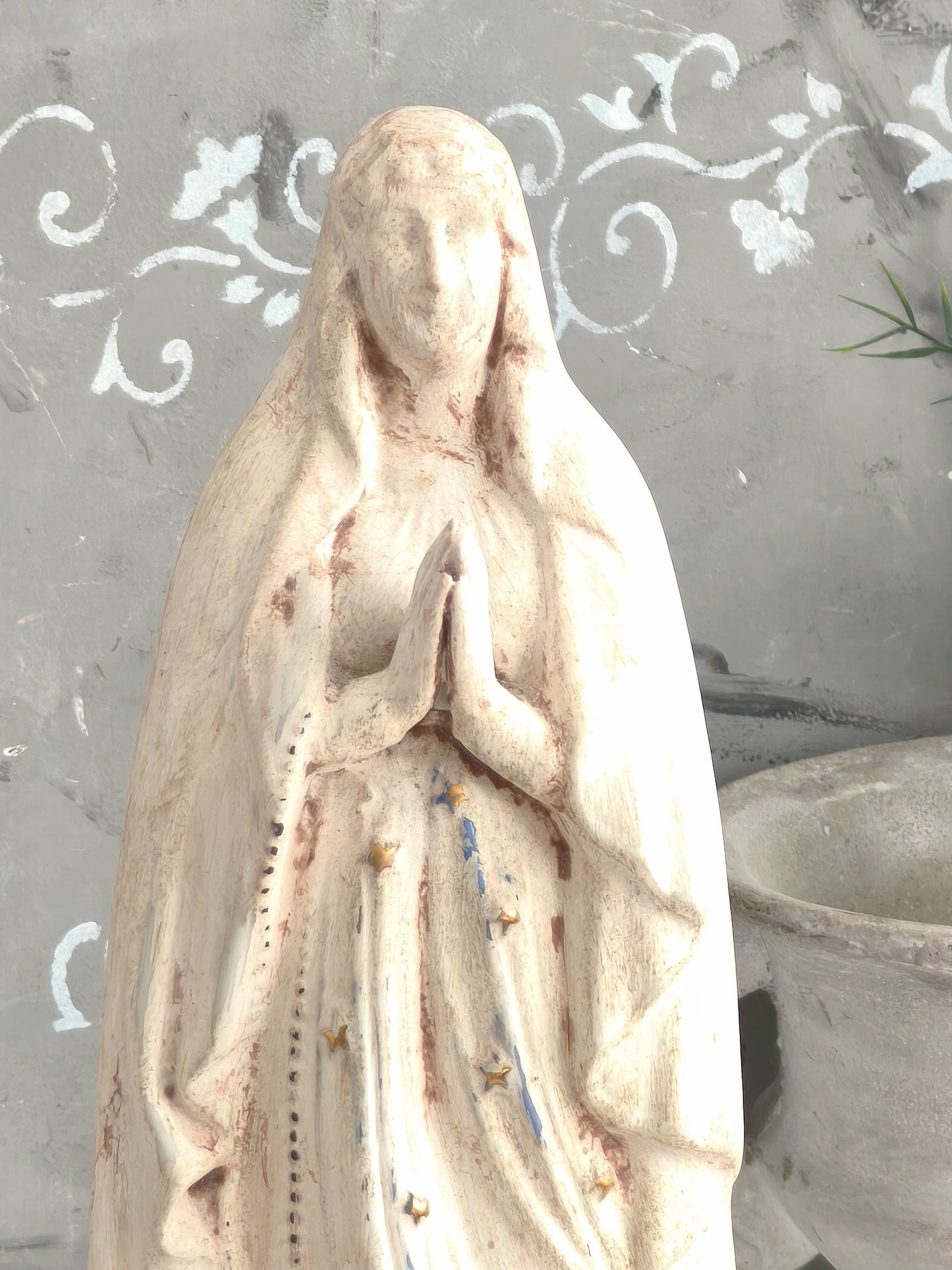 Vintage French Chalkware Madonna Statue, Plaster Virgin Mary Sculpture