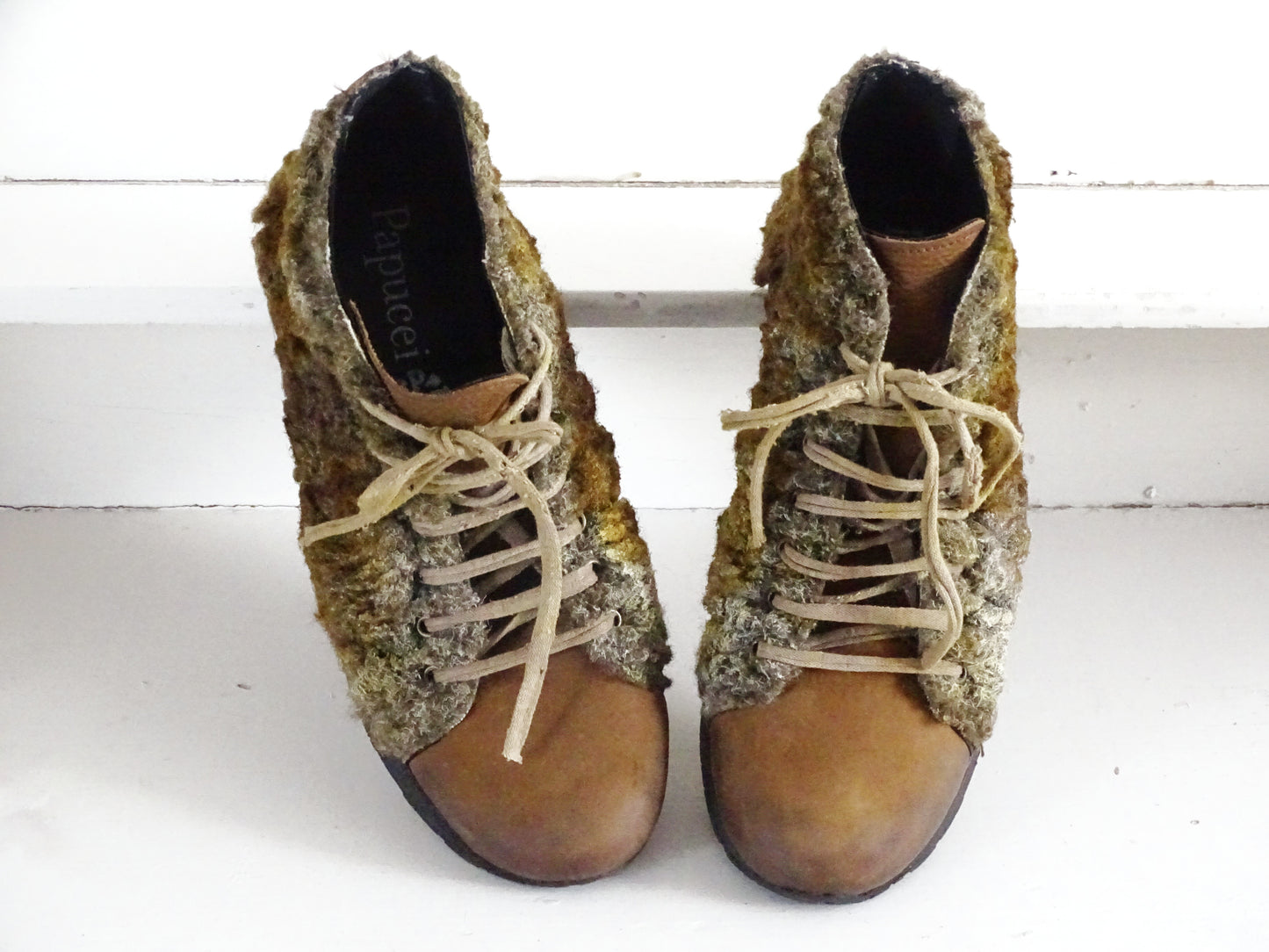Papucei Leather Designer Shoes Sheep Fur, Chunky Shoes, Ankle Lace Up Boots, Booties, Shoes Women Men, US 9 EU 40 UK 6.5