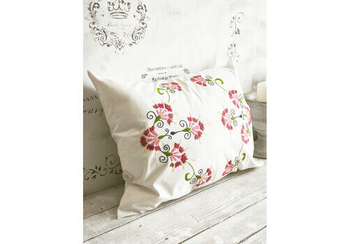 Upcycled Bed Linen Cushion with Hand Embroidered Red Flowers