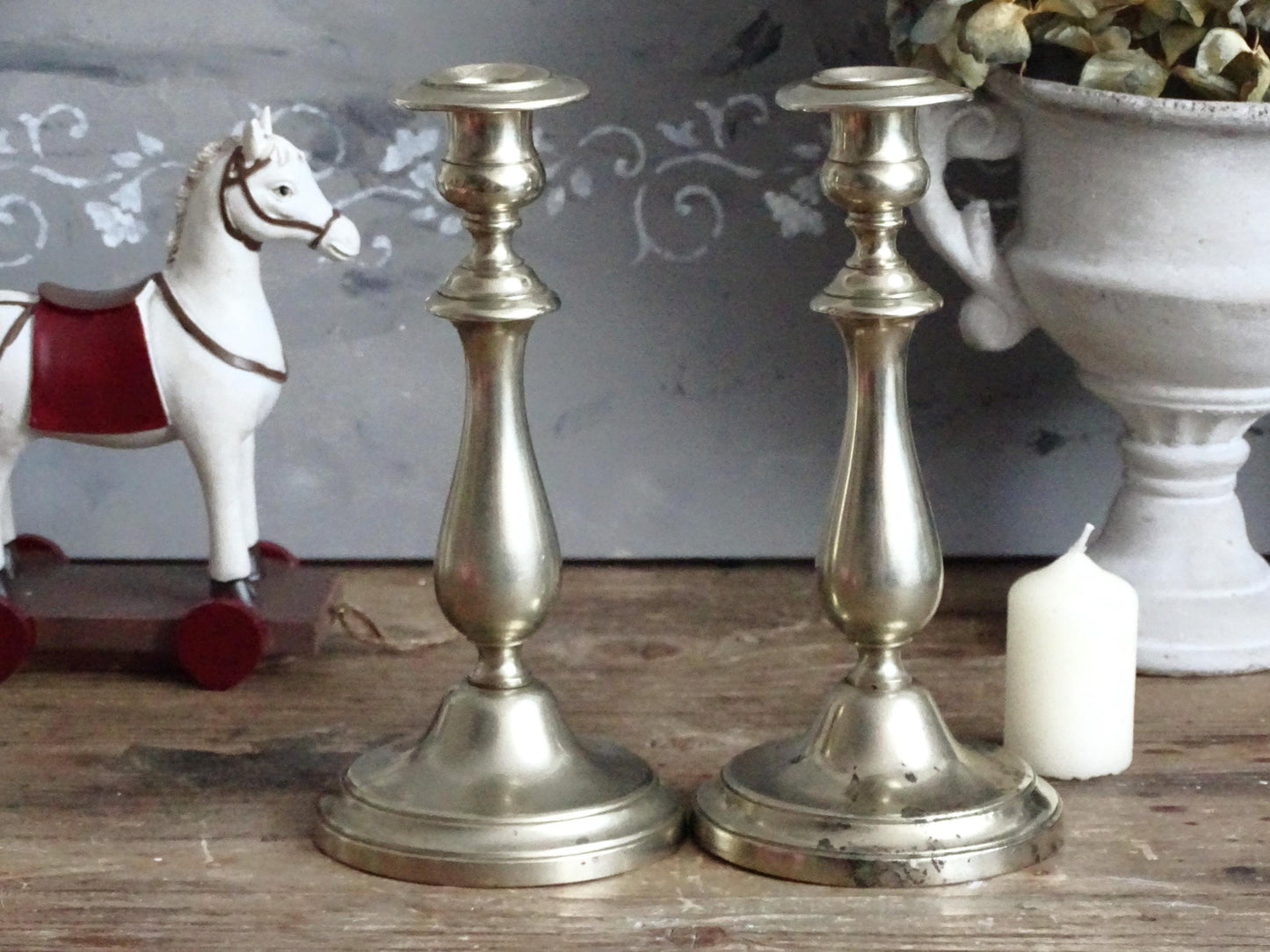 Pair 1870s Antique Silverplated Candlestick BMF, Tall Metal Candlestick Berndorf Metalware, Silver Candle Holders