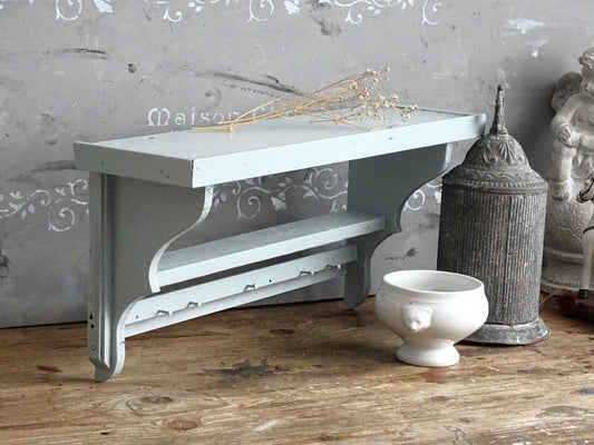 Blue 2-Tier Wood Corbel Wall Shelf with Pegs: Shabby Chic Spice Rack