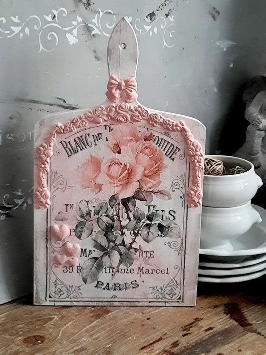 Decorative Vintage Board with Birds & Pink Roses
